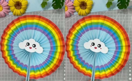 How to make a paper rainbow fan in summer?
